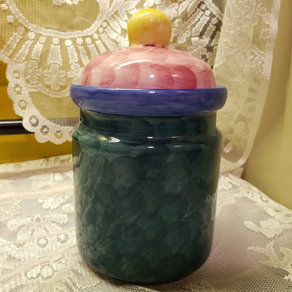 Vtg Canister GEI Handpainted Cherry Sealing Lid
